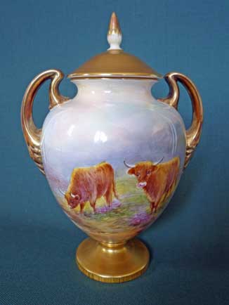 Royal Worcester hand painted cattle vase by Townsend